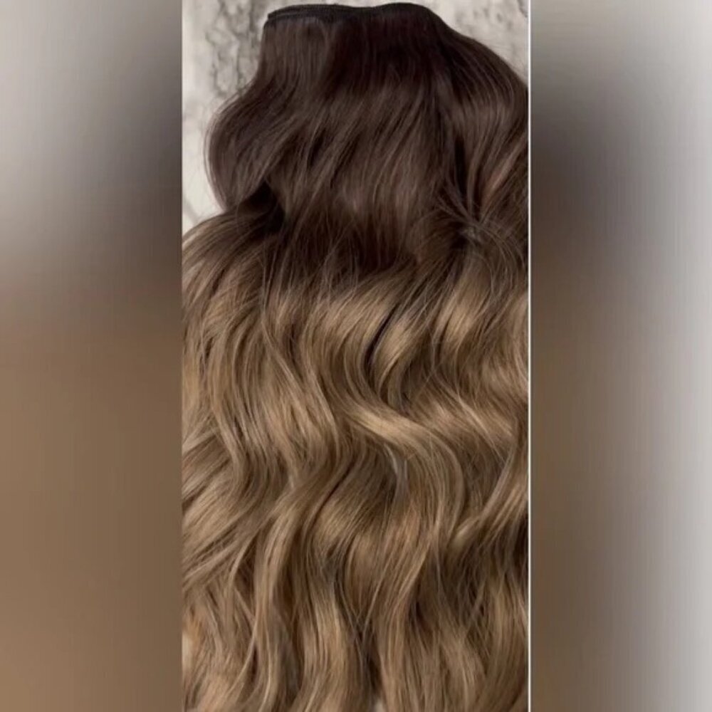 Water Wave Brown to Ash Blonde Balayage Clip in Hair Extensions Set - Picture 2 of 8